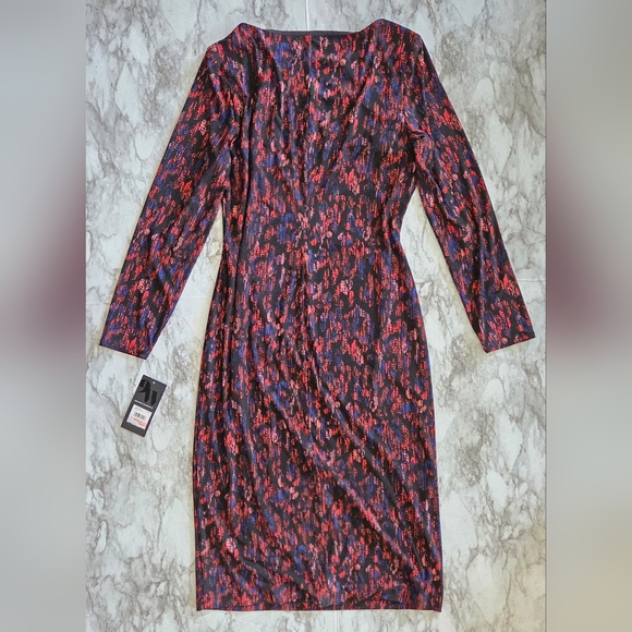 Nine West Long Sleeve Ruched Midi Dress - Picture 6 of 9